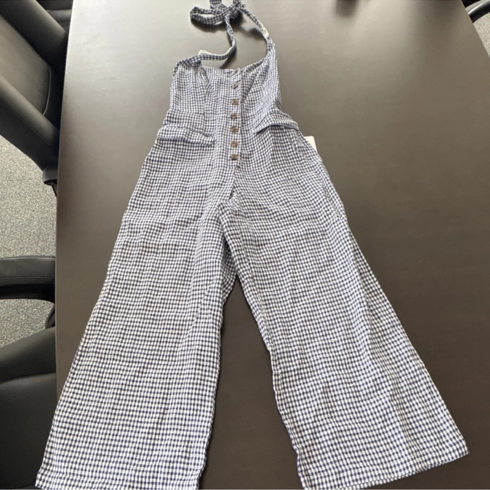 Reformation Blue and White Gingham Jumpsuit